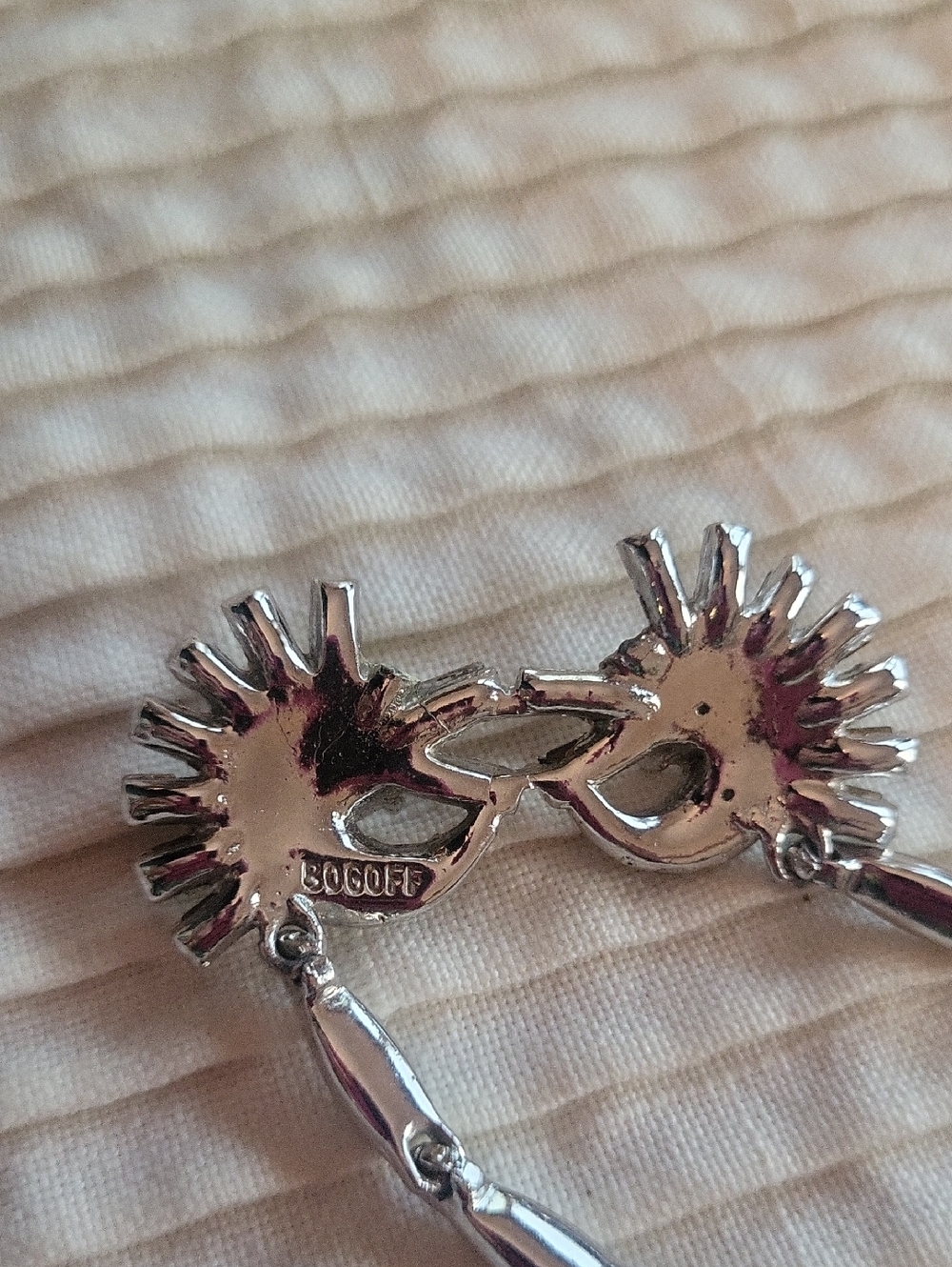 BOGOFF Rhodium Sunburst Necklace and Screwback Earring Set Mid Century - Picture 6 of 11